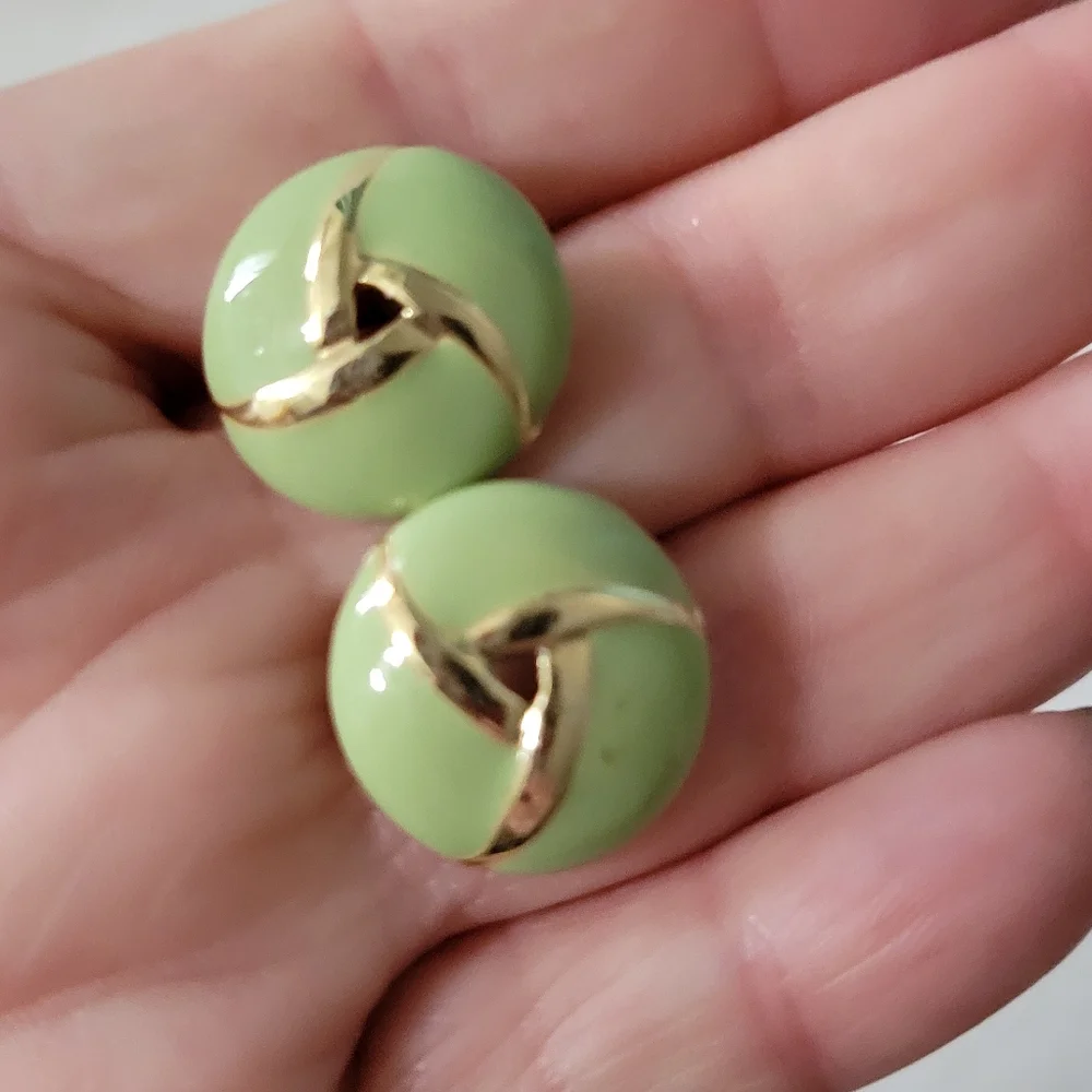 Vintage Green Enameled Stud Earrings